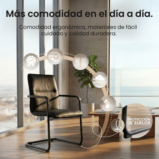 Silla voladiza Seattle de piel sintetica Simil cuero Negronegro 59X57X92 cm