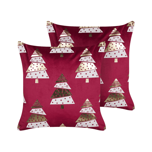 Conjunto de 2 almofadas decorativas GOLDSPRUCE Veludo 45 x 45 cm Vermelho Padrão natalicio