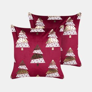 Conjunto de 2 almofadas decorativas GOLDSPRUCE Veludo 45 x 45 cm Vermelho Padrão natalicio