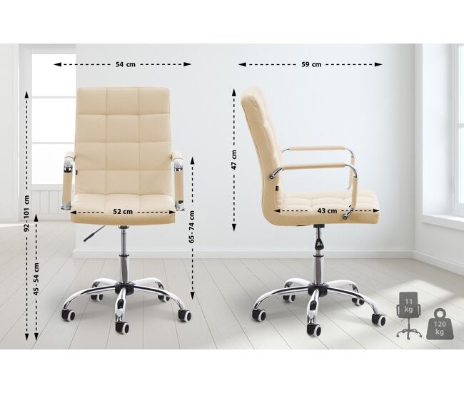 Silla de oficina deli v2 simil cuero crema 59x54x92 cm