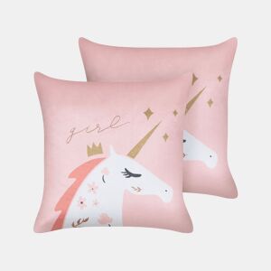 Conjunto de 2 almofadas decorativas UNIOLA Veludo 45 x 45 cm Rosa