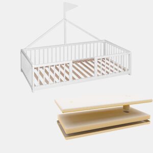 Cama tepee Apache Wonderland Montessori 140x70 em madeira de faia e cor branca + colchão higiénico Ternum