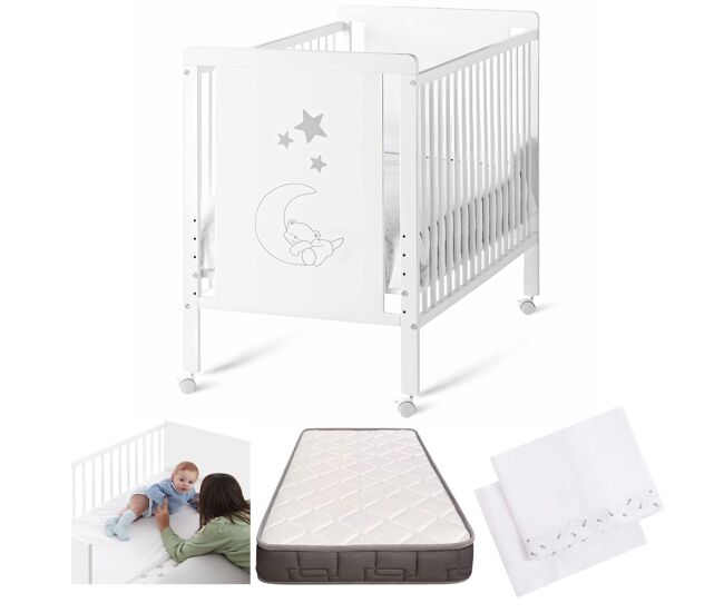Cuna colecho de bebe indi + kit colecho + colchón hr + 4 ruedas + bajera + encimera cool-dreams