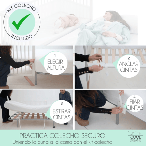 Berço Indi + kit co-sleeping + colchão HR + 4 rodas + estrado Cool-Dreams© + bancada Cool-Dreams Berço Indi + kit co-sleeping + colchão HR + 4 rodas + estrado Cool-Dreams© + bancada Cool-Dreams