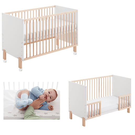 Berço Umami 120x60 + kit de dormir em conjunto + calhas para transformar o berço numa cama + 4 rodas
