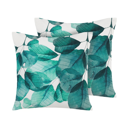 Conjunto de 2 almofadas de jardim TREBBO Padrão de plantas 45 x 45 cm Azul esverdeado
