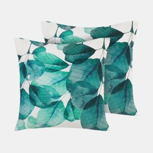 Conjunto de 2 almofadas de jardim TREBBO Padrão de plantas 45 x 45 cm Azul esverdeado