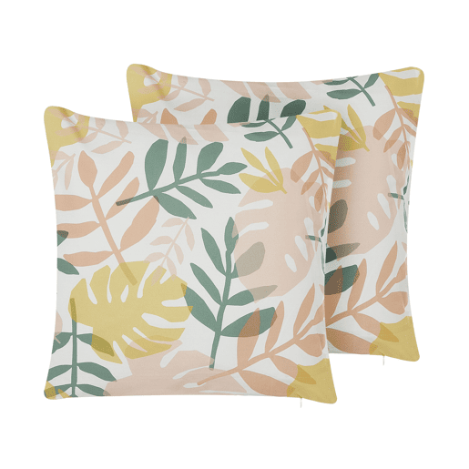 Conjunto de 2 almofadas de jardim TEGEA Padrão de plantas 45 x 45 cm Multicolor Conjunto de 2 almofadas de jardim TEGEA Padrão de plantas 45 x 45 cm Multicolor