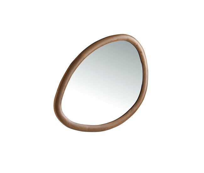 Espejo pared orgánico de diseño moderno con marco de madera en color nogal.