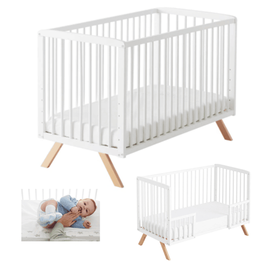Berço de co-sleeping Nuru + kit de co-sleeping + kit para converter o berço em cama cor branca
