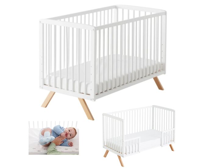 Cuna colecho nuru + kit colecho + kit para convertir cuna en cama color blanco