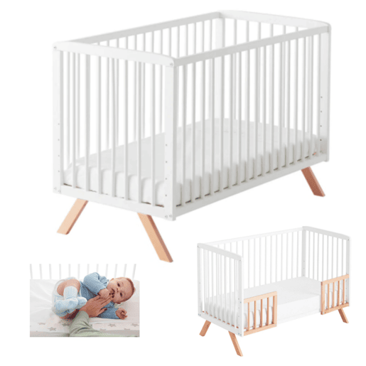 Berço de co-sleeping Nuru + kit de co-sleeping + kit para converter o berço em cama cor natural