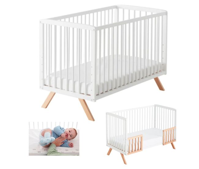Cuna colecho nuru + kit colecho + kit para convertir cuna en cama color nature