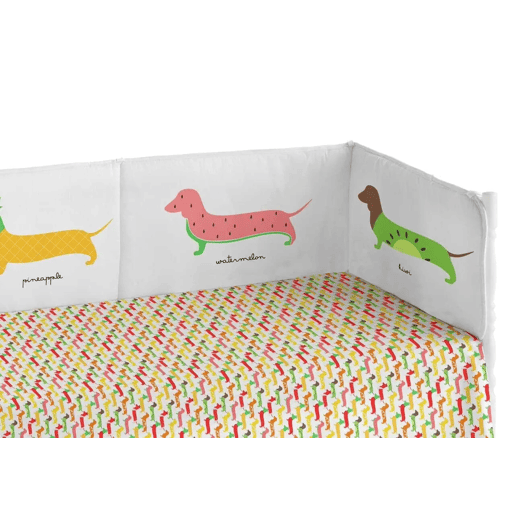 Cobertor de bebé extra resistente 60x120 cm em piqué, para proteger o seu bebé das barras do berço. Coleção Pooch Fruits