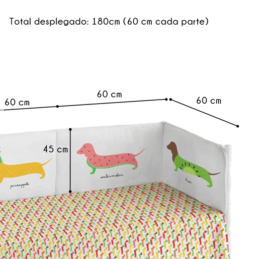 Cobertor de bebé extra resistente 60x120 cm em piqué, para proteger o seu bebé das barras do berço. Coleção Pooch Fruits
