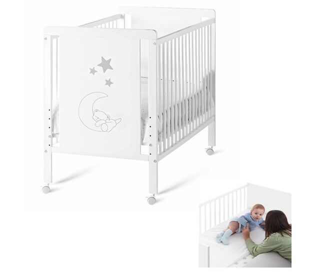 Cuna bebe indi, blanca y de madera de haya y 5 alturas de somier