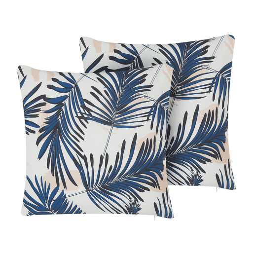 Conjunto de 2 almofadas de jardim ELATI Padrão de plantas 45 x 45 cm Azul marinho