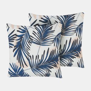 Conjunto de 2 almofadas de jardim ELATI Padrão de plantas 45 x 45 cm Azul marinho