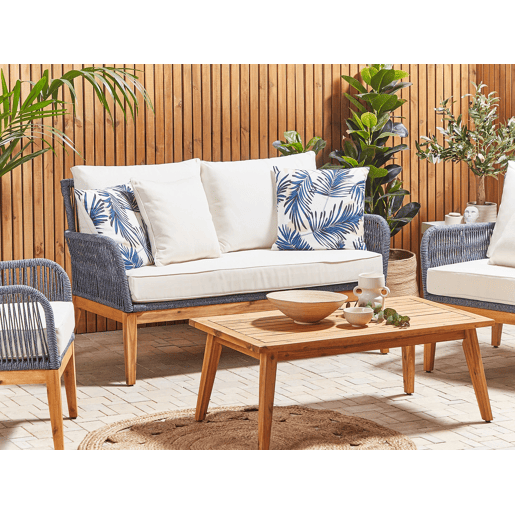 Conjunto de 2 almofadas de jardim ELATI Padrão de plantas 45 x 45 cm Azul marinho