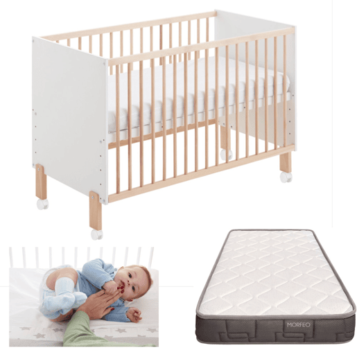 Berço co-leito Umami 120x60 + kit co-leito + colchão HR + 4 rodas