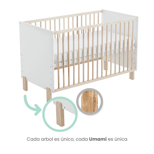 Berço co-leito Umami 120x60 + kit co-leito + colchão HR + 4 rodas