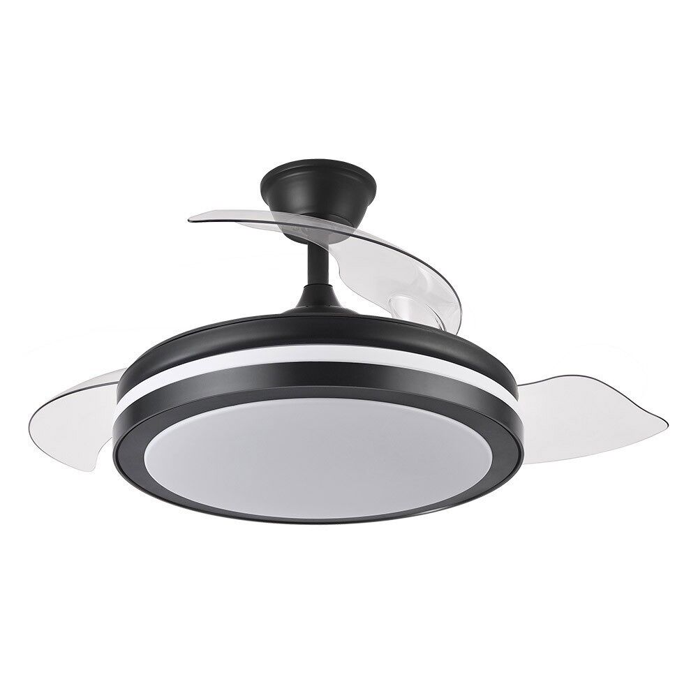 Ventilador De Techo Dc Esparta Negro 50cm Led Cct Regulable Control Remoto Con Temporizado