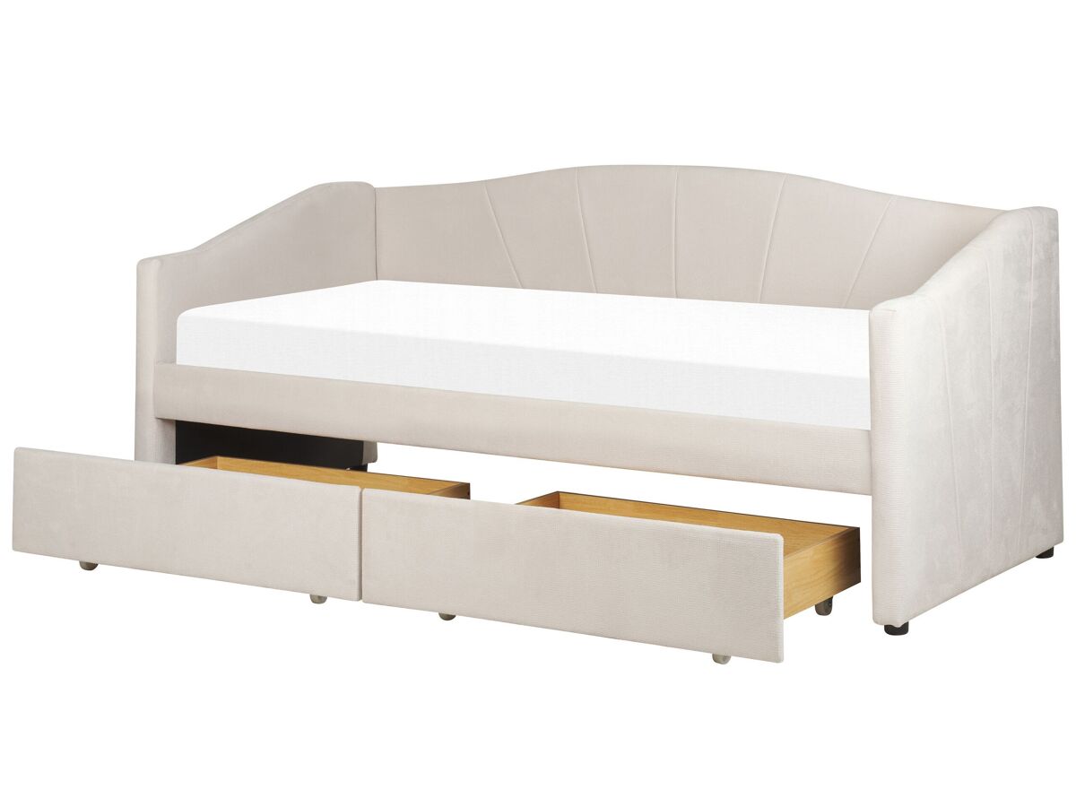 Beliani Cama con almacenaje Poliéster VITTEL 98x214 Beige