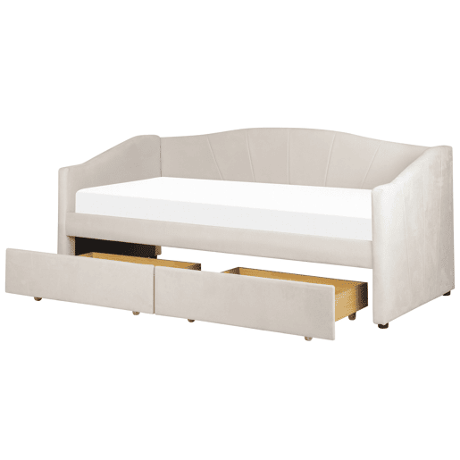 Cama de dia com arrumação Tecido VITTEL 90 x 200 cm Creme claro
