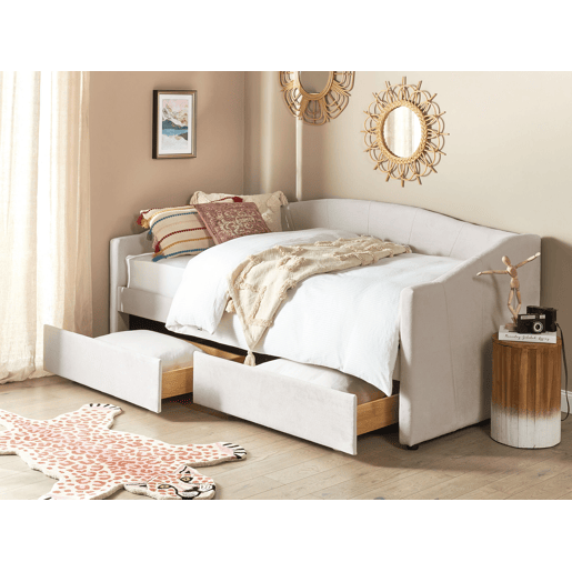 Cama de dia com arrumação Tecido VITTEL 90 x 200 cm Creme claro