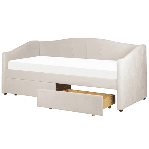 Cama de dia com arrumação Tecido VITTEL 90 x 200 cm Creme claro