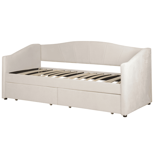 Cama de dia com arrumação Tecido VITTEL 90 x 200 cm Creme claro