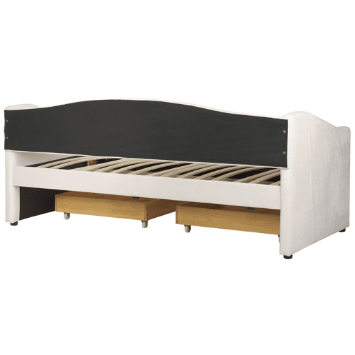 Cama de dia com arrumação Tecido VITTEL 90 x 200 cm Creme claro