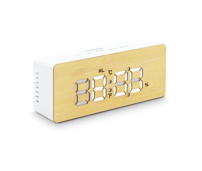 Despertador bambú con pantalla led medición temperatura y tasa de humedad snooze mooov 477316