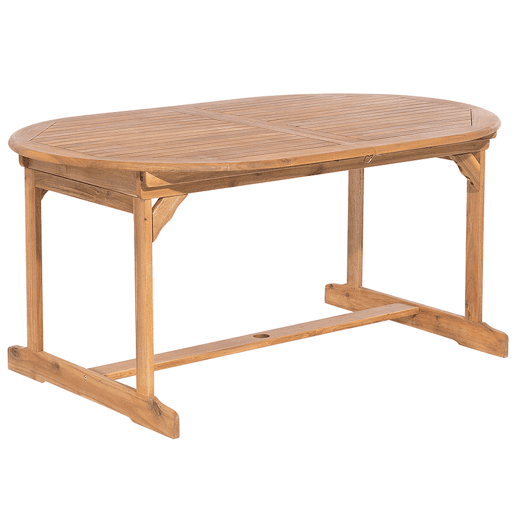 Conjunto de refeições de jardim 6 lugares MAUI com guarda-sol (12 opções) Madeira de acácia Castanho claro Conjunto de refeições de jardim 6 lugares MAUI com guarda-sol (12 opções) Madeira de acácia Castanho claro