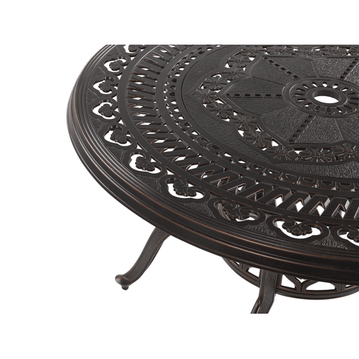 Conjunto de refeições de jardim 4 lugares SALENTO com guarda-sol (16 opções) Metal Castanho escuro Conjunto de refeições de jardim 4 lugares SALENTO com guarda-sol (16 opções) Metal Castanho escuro