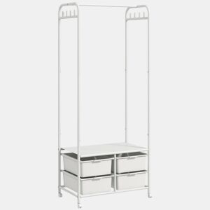 HOMCOM Charriot com Sapateiro Moderno 8 Ganchos e 4 Cestos para Armazenamento Charriot de Entrada com Rodas e Estrutura de Aço para Sala de Estar Dormitório Corredor 63x37x153 cm Branco