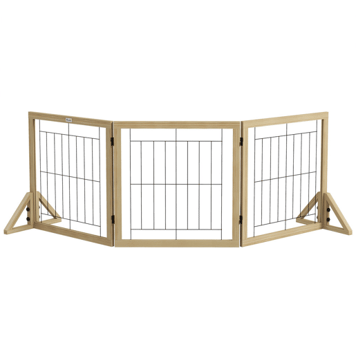 PawHut Barreira para Cães de Madeira Barreira para Animais de Estimação Dobrável com 3 Painéis e Pés de Apoio Triangulares para Porta Corredor Escada 210x44x70 cm Madeira