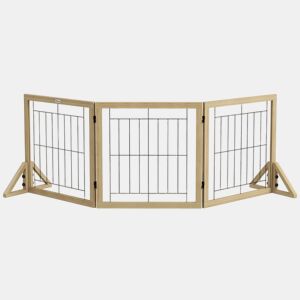 PawHut Barreira para Cães de Madeira Barreira para Animais de Estimação Dobrável com 3 Painéis e Pés de Apoio Triangulares para Porta Corredor Escada 210x44x70 cm Madeira