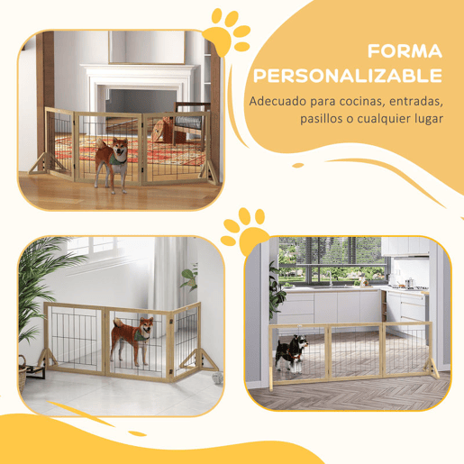 PawHut Barreira para Cães de Madeira Barreira para Animais de Estimação Dobrável com 3 Painéis e Pés de Apoio Triangulares para Porta Corredor Escada 210x44x70 cm Madeira