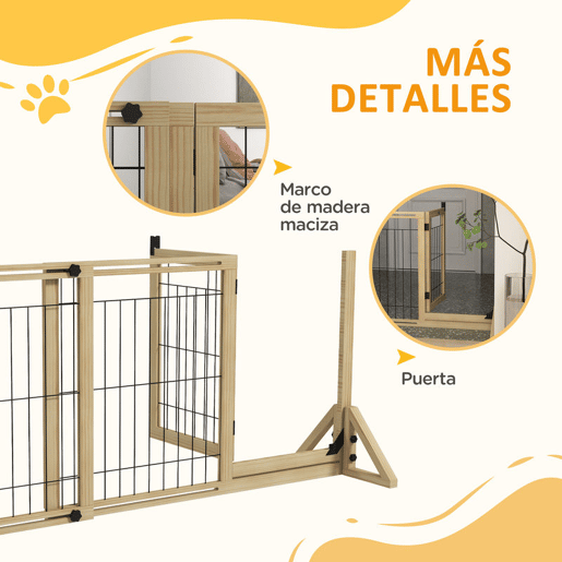 PawHut Barreira de Segurança para Cães de Madeira Barreira para Animais de Estimação Extensível de 2 Painéis com Pés de Apoio Triangular para Porta Corredor Escada 112-159x44x70 cm Madeira