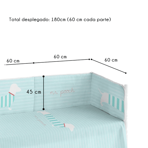 Cobertor de bebé extra resistente 60x120 cm em piqué, para proteger o seu bebé das barras do berço. Coleção Pooch Dreams