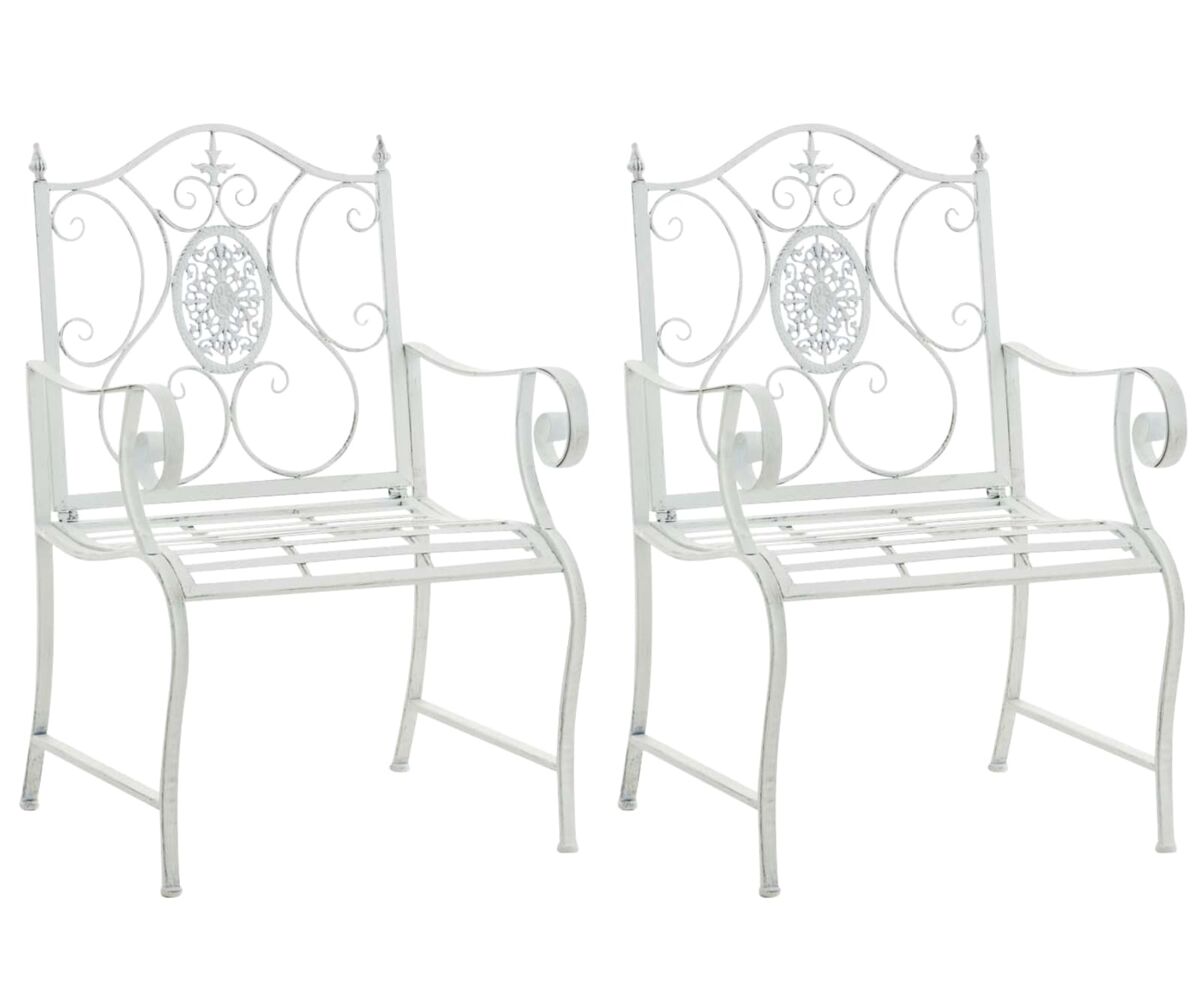 Set de 2 sillas de jardín punjab en hierro metal blanco antiguo 53x62x94 cm