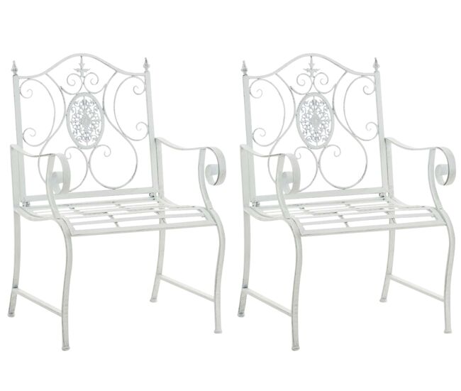 Set de 2 sillas de jardín punjab en hierro metal blanco antiguo 53x62x94 cm