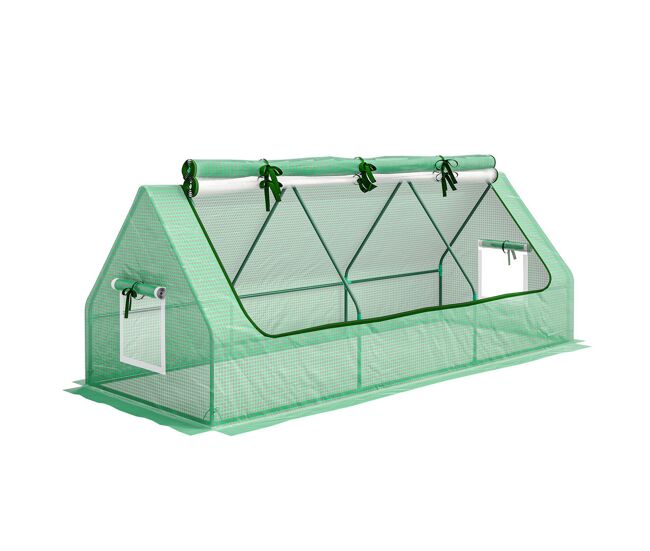 Outsunny invernadero de exterior, 240x90x90 cm, invernadero pequeño con 3 ventanas enrollables de malla, marco de acero y cubierta pe 140g/㎡ anti-uv para jardin, cultivos, plantas, verde
