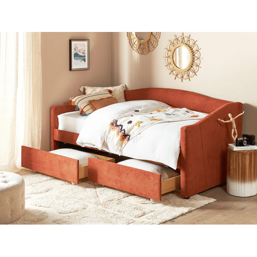 Cama de dia com arrumação Tecido VITTEL 90 x 200 cm Vermelho