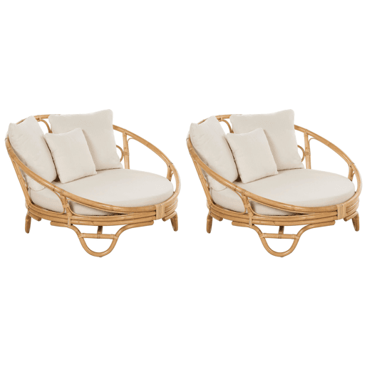 Conjunto de 2 camas de jardim ROSSANO Rattan Natural Conjunto de 2 camas de jardim ROSSANO Rattan Natural