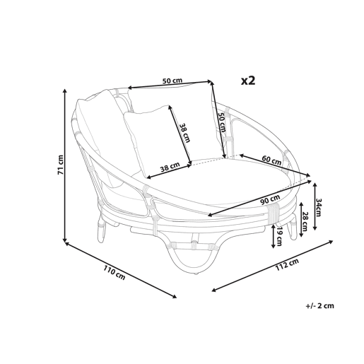 Conjunto de 2 camas de jardim ROSSANO Rattan Natural Conjunto de 2 camas de jardim ROSSANO Rattan Natural