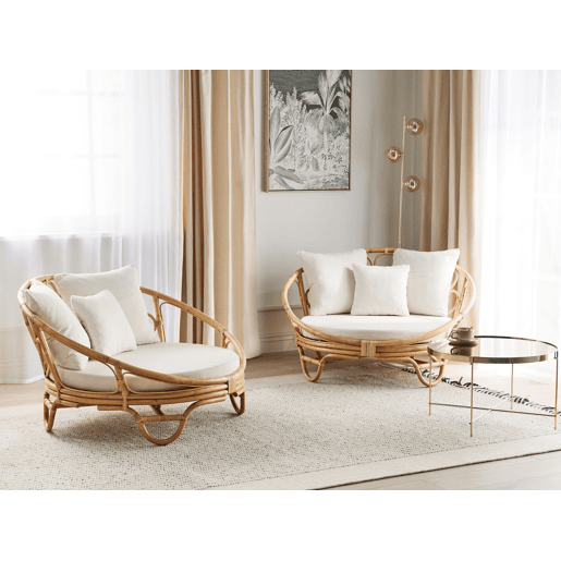 Conjunto de 2 camas de jardim ROSSANO Rattan Natural Conjunto de 2 camas de jardim ROSSANO Rattan Natural