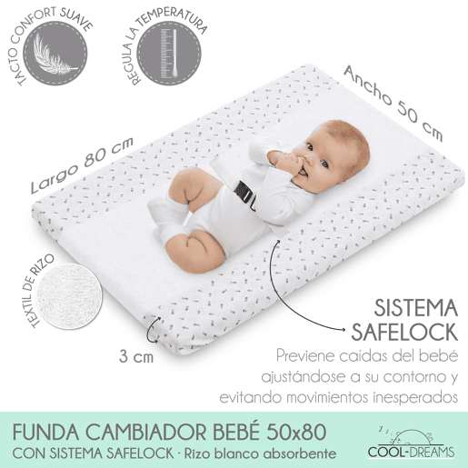 Capa para trocador de bebê 50x80 em turco branco absorvente com Safelock (Grey Atlantis)