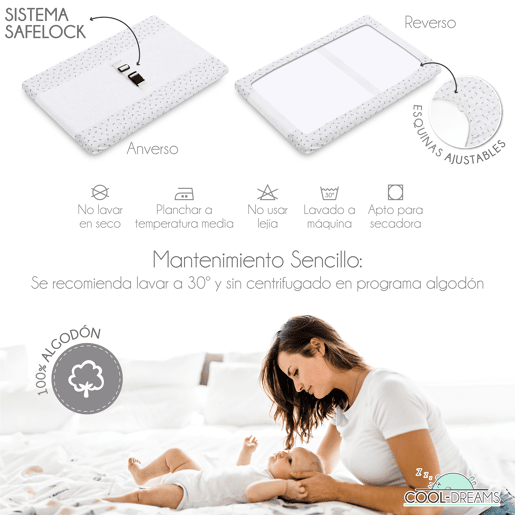 Capa para trocador de bebê 50x80 em turco branco absorvente com Safelock (Grey Atlantis)